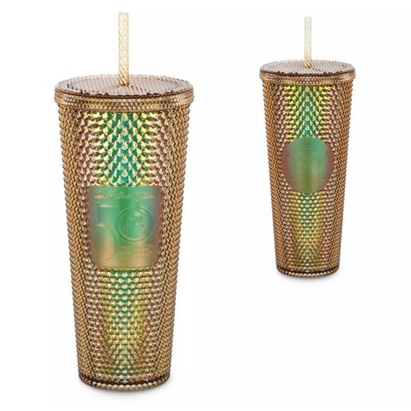 Walt Disney World 50th Anniversary Geometric Starbucks Tumbler with Straw – Gold - Picture 1 of 10